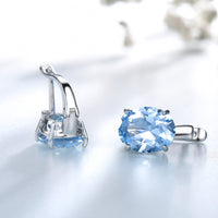 Oval Cut Sky Blue Topaz Simulant 925 Sterling Silver Earrings