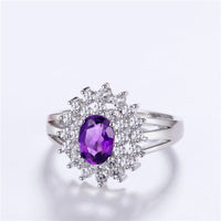 Purple Amethyst Blossom Flower Diamond Simulant Wedding Ring, 925 Sterling Silver Engagement Ring for Women