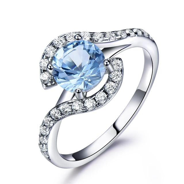 Sky Blue Topaz Cubic Zirconia 925 Sterling Silver Wedding Ring for Women