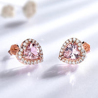Heart Shape Pink Morganite 925 Sterling Silver Stud Earrings for Women