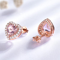 Heart Shape Pink Morganite 925 Sterling Silver Stud Earrings for Women