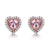 Heart Shape Pink Morganite 925 Sterling Silver Stud Earrings for Women