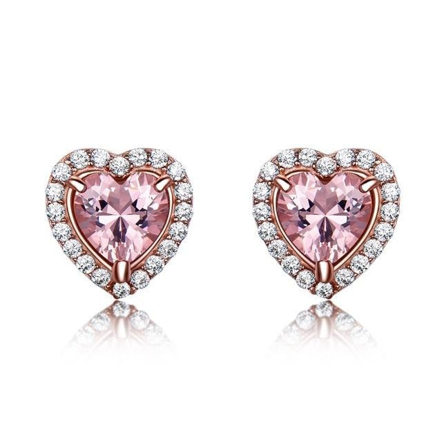 Heart Shape Pink Morganite 925 Sterling Silver Stud Earrings for Women