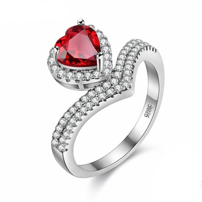 1.2 Ct Red Garnet Heart Diamond Simulant Wedding Ring, 925 Sterling Silver Engagement Ring for Women