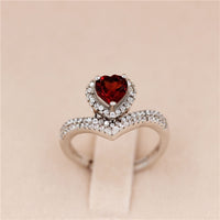 1.2 Ct Red Garnet Heart Diamond Simulant Wedding Ring, 925 Sterling Silver Engagement Ring for Women