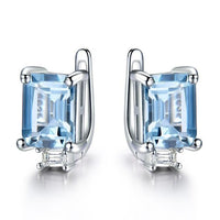 Radiant Cut Sky Blue Topaz Sterling Silver Clip On Earrings for Women