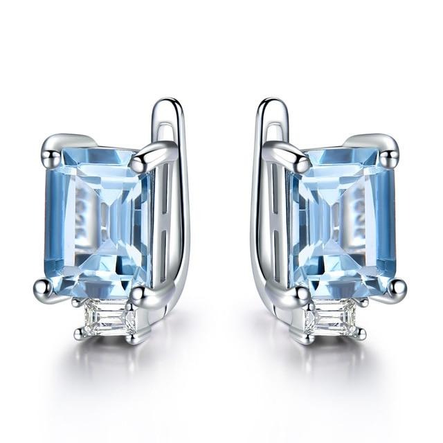 Radiant Cut Sky Blue Topaz Sterling Silver Clip On Earrings for Women