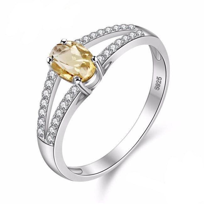 Oval Cut Citrine Wedding Ring, Diamond Simulant 925 Sterling Silver Engagement Ring for Women