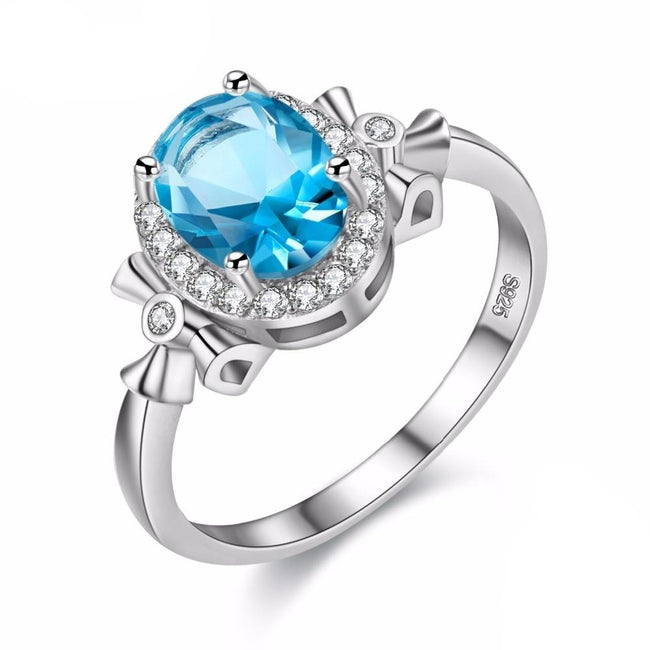 1.5 Ct Blue Topaz Diamond Simulant Princess Ring, 925 Sterling Silver Engagement Ring for Women