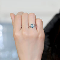 1.5 Ct Blue Topaz Diamond Simulant Princess Ring, 925 Sterling Silver Engagement Ring for Women