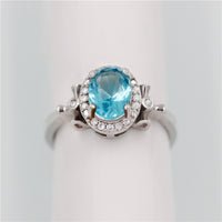 1.5 Ct Blue Topaz Diamond Simulant Princess Ring, 925 Sterling Silver Engagement Ring for Women