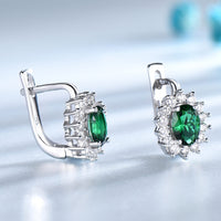 Oval Cut Emerald Cubic Zirconia Sterling Silver Clip Earrings For Women
