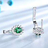 Oval Cut Emerald Cubic Zirconia Sterling Silver Clip Earrings For Women
