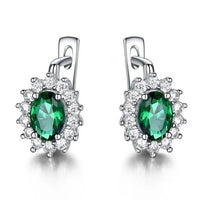 Oval Cut Emerald Cubic Zirconia Sterling Silver Clip Earrings For Women