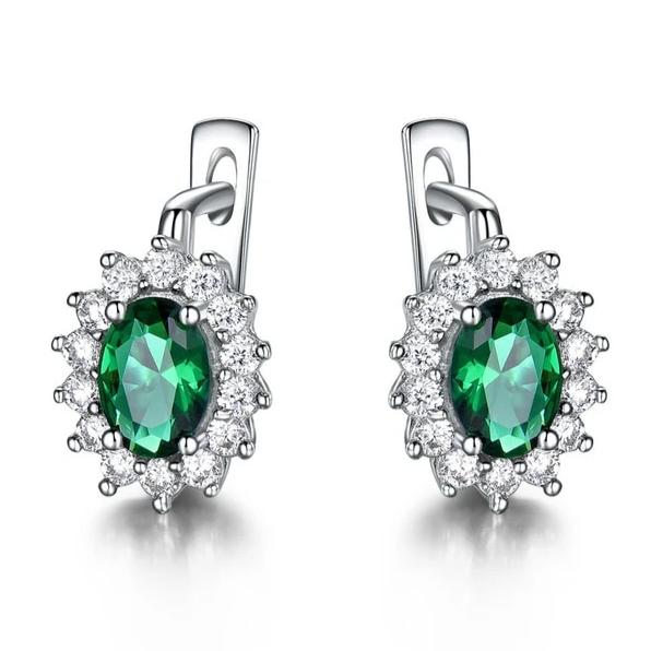 Oval Cut Emerald Cubic Zirconia Sterling Silver Clip Earrings For Women