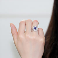1.8 Ct Blue Sapphire Diamond Simulant Flower Design 925 Sterling Silver Engagement Ring for Women