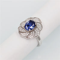 1.8 Ct Blue Sapphire Diamond Simulant Flower Design 925 Sterling Silver Engagement Ring for Women