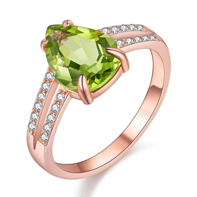 1.5 Carat Green Peridot Diamond Simulant Rose Gold Brushed 925 Sterling Silver Wedding Ring for Women