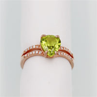 1.5 Carat Green Peridot Diamond Simulant Rose Gold Brushed 925 Sterling Silver Wedding Ring for Women