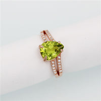 1.5 Carat Green Peridot Diamond Simulant Rose Gold Brushed 925 Sterling Silver Wedding Ring for Women