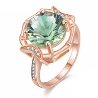 Green Zirconia Stone Wedding Ring, Rose Gold Brushed 925 Sterling Silver Engagement Ring for Women