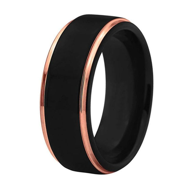 Black with Rose Gold Edges Tungsten Wedding Band Ring for Men