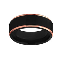 Black with Rose Gold Edges Tungsten Wedding Band Ring for Men