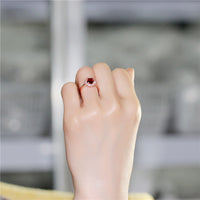 Red Garnet Diamond Simulant Wedding Ring, Rhinestone Rose Gold Color 925 Sterling Silver Engagement Ring for Women