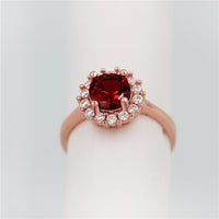 Red Garnet Diamond Simulant Wedding Ring, Rhinestone Rose Gold Color 925 Sterling Silver Engagement Ring for Women