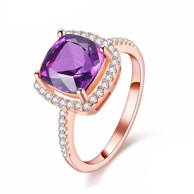 1.2 Ct Amethyst Diamond Simulant Rose Gold Brushed Statement Ring, 925 Sterling Silver Engagement Ring for Women