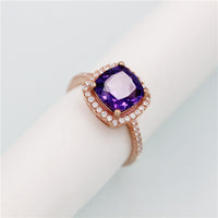 1.2 Ct Amethyst Diamond Simulant Rose Gold Brushed Statement Ring, 925 Sterling Silver Engagement Ring for Women