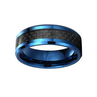 Blue with Black Fiber Inlay Tungsten Mens Wedding Band Ring