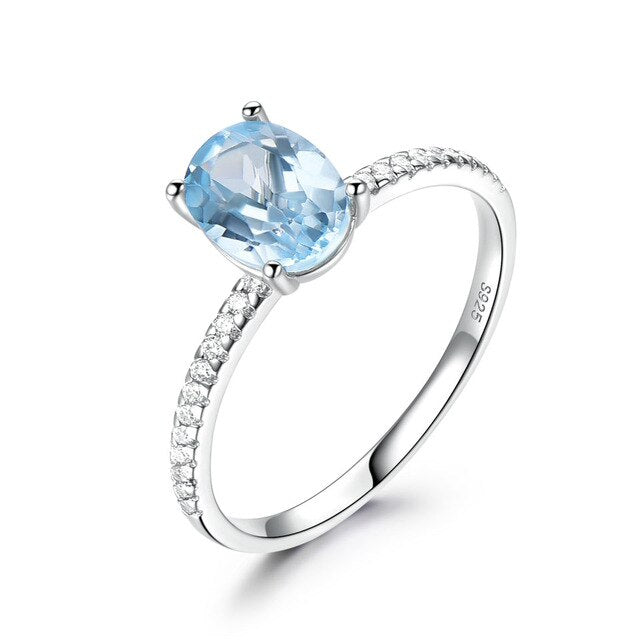 Oval Cut Blue Topaz Cubic Zirconia Solitaire Sterling Silver Ring