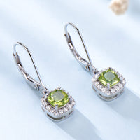 Square Cut Peridot 925 Sterling Silver Dangle Earrings, Diamond Simulant Earrings for Women