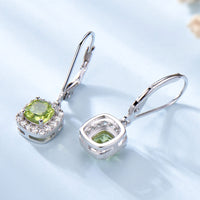 Square Cut Peridot 925 Sterling Silver Dangle Earrings, Diamond Simulant Earrings for Women