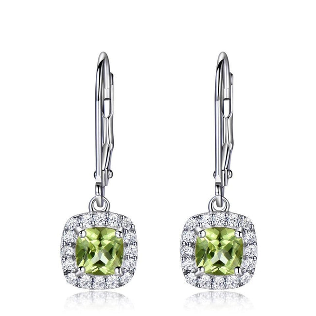 Square Cut Peridot 925 Sterling Silver Dangle Earrings, Diamond Simulant Earrings for Women