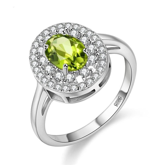 1 Ct Green Peridot Diamond Simulant Halo Statement Ring, 925 Sterling Silver Engagement Ring for Women