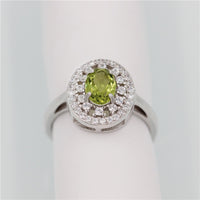 1 Ct Green Peridot Diamond Simulant Halo Statement Ring, 925 Sterling Silver Engagement Ring for Women