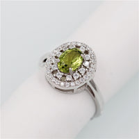 1 Ct Green Peridot Diamond Simulant Halo Statement Ring, 925 Sterling Silver Engagement Ring for Women