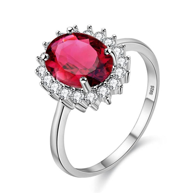 Red Garnet Diamond Simulant 925 Sterling Silver Engagement Ring for Women