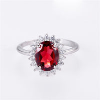 Red Garnet Diamond Simulant 925 Sterling Silver Engagement Ring for Women
