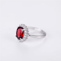 Red Garnet Diamond Simulant 925 Sterling Silver Engagement Ring for Women