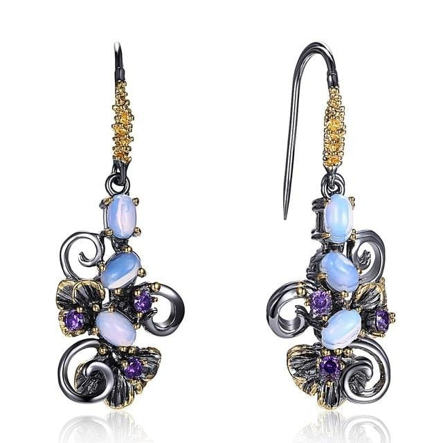 Blue Cubic Zirconia Opal Stone Dangle Earrings for Women