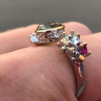 Brown Topaz Zircon Cocktail Ring for Women, Blue and Fuchsia Diamond Simulant Engagement Ring
