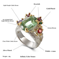 Infinity Color Stones Silver Gold Plated Gothic Ring, Green Olivine Orange Purple Diamond Simulant Wedding Ring