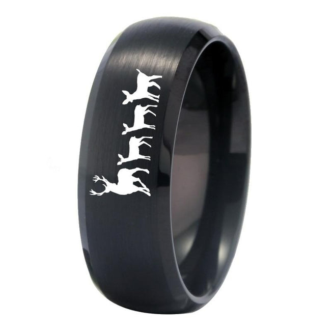 Black Deer Buck Family Tungsten Wedding Band Ring for Men