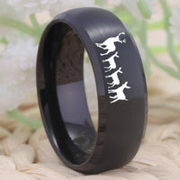 Black Deer Buck Family Tungsten Wedding Band Ring for Men