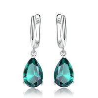 Emerald Sterling Silver Clip On Earrings, Water Drop Design Gemstone Simulant Earrings