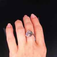 Triangle Cut Pink Zircon Leaf Design Ring for Women, Red Green Purple Diamond Black Finish Ring