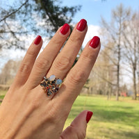 Opal CZ Gunmetal Butterfly Antique Wedding Ring, Gothic Style Vintage Ring for Women